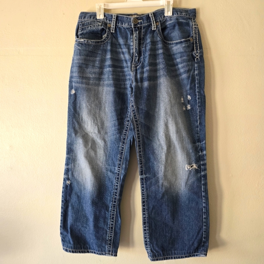 BKE DENIM SETH Distressed Denim Jeans Medium Wash Detailed Back Pockets Size 36R